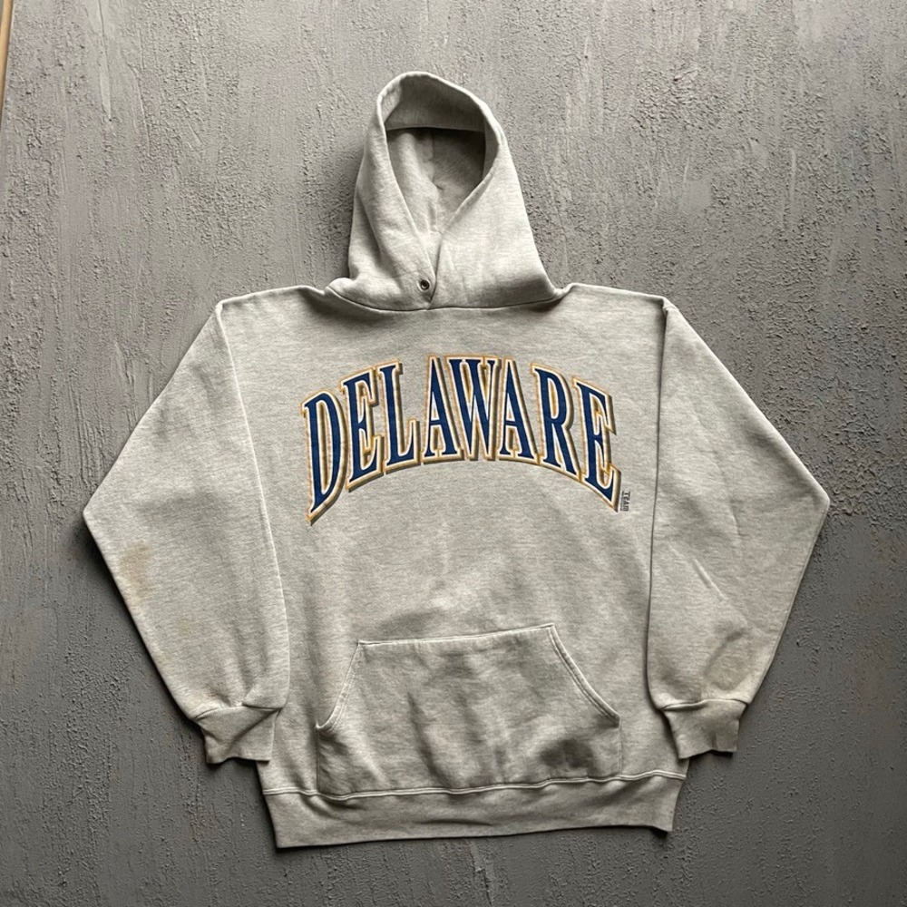 Vintage Delaware University Hoodie Men XL Grey 90s Team Edition